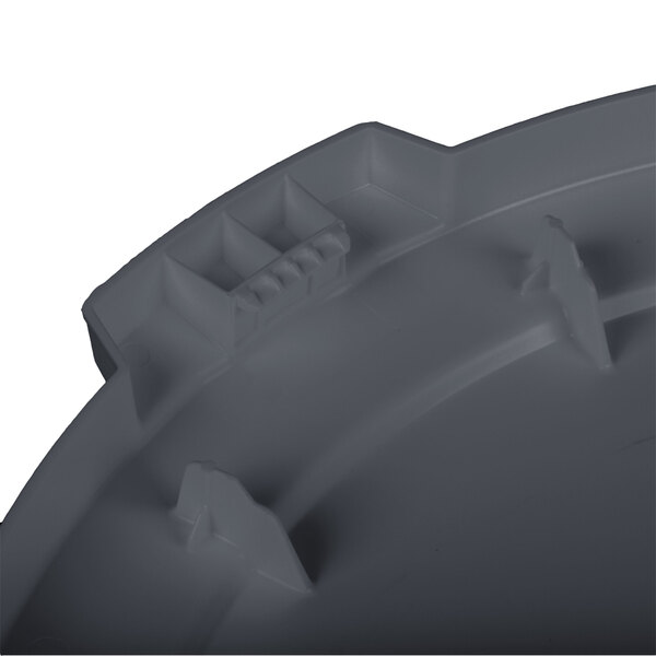 A close-up of a Carlisle grey plastic flat lid with a hole.