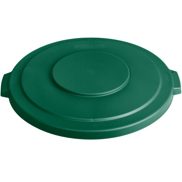 A green plastic lid with a circle on a white background.