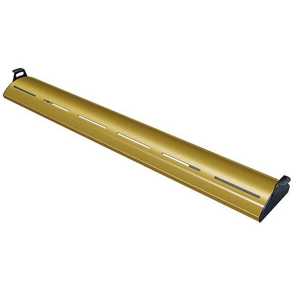 A long yellow tube with holes: Hatco Glo-Rite 72" curved display light in gleaming gold.