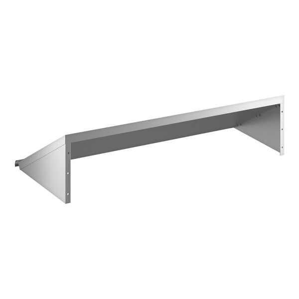 A stainless steel wall-mounted pot rack with a shelf and 18 galvanized hooks.
