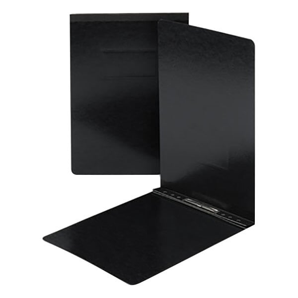 A black rectangular Smead PressGuard report cover with metal fasteners.