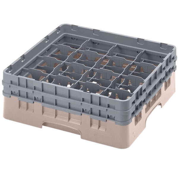 A beige plastic rack with many compartments and holes.