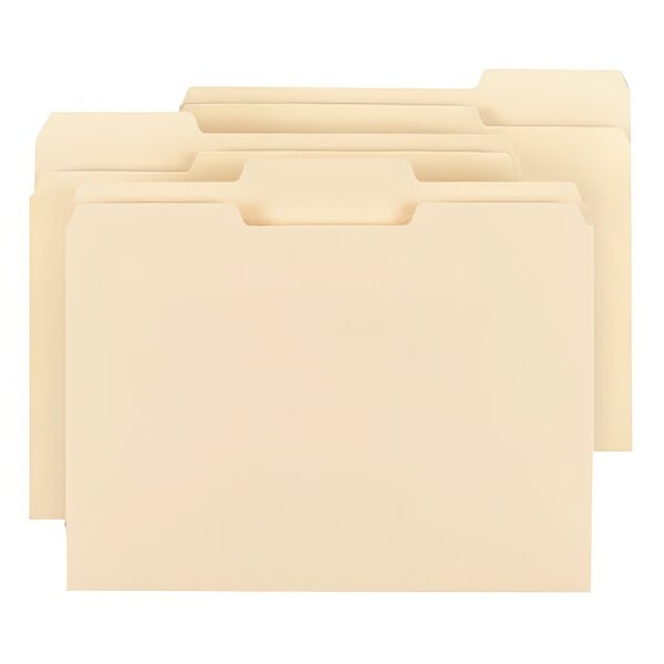 A group of Smead file folders with 1/3 cut assorted tabs on a white background.