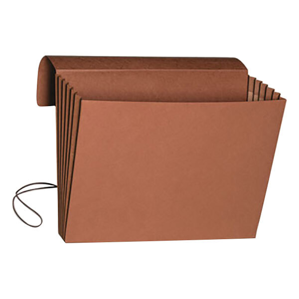 A brown file folder with a black cord.