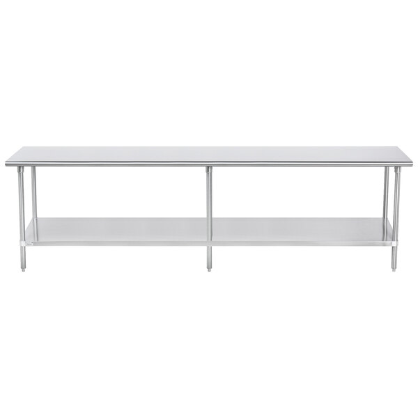 An Advance Tabco stainless steel work table with an undershelf.