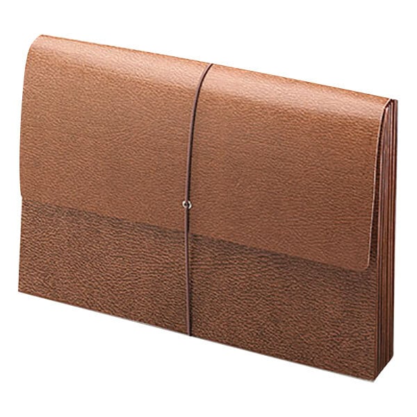 A redrope legal size expansion wallet with a string closure.
