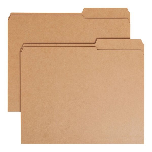 Two brown Smead letter size file folders with 2/5 cut right of center tabs.
