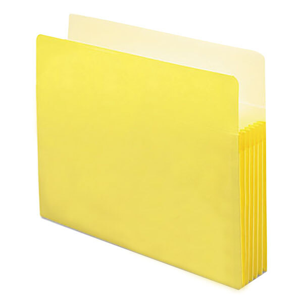 A yellow file folder with white paper inside.