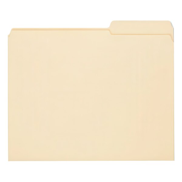 A close-up of a Smead manila file folder with a white surface and a line on it.