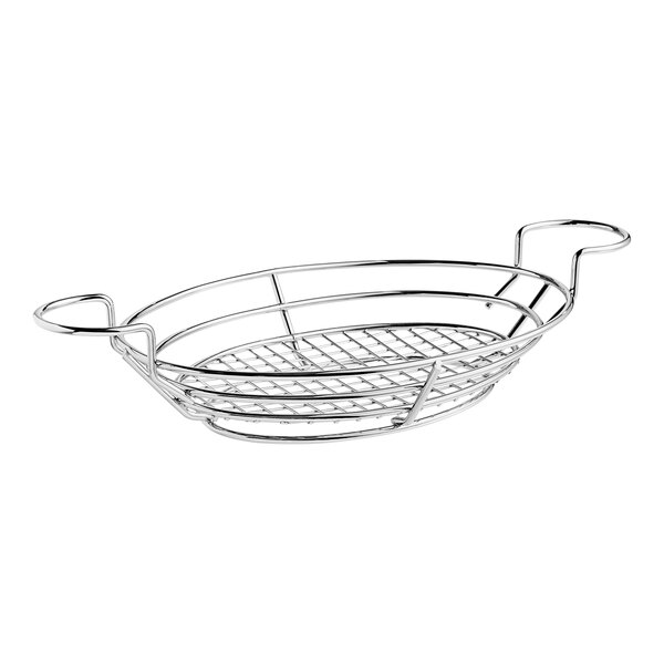 An American Metalcraft chrome metal wire basket with handles and ramekin holders.