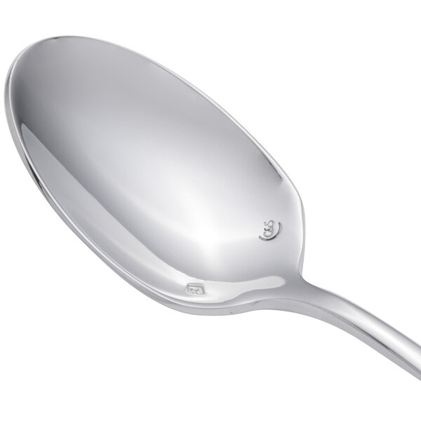 A Chef & Sommelier Renzo European teaspoon with a silver handle and spoon.