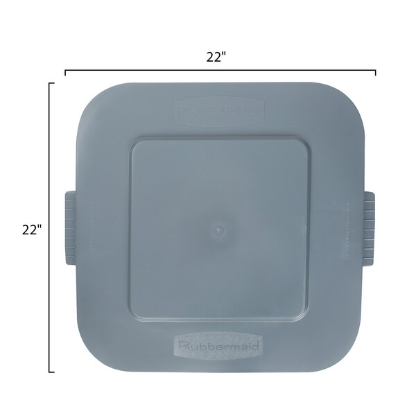 A grey square Rubbermaid lid for a 28 gallon container.