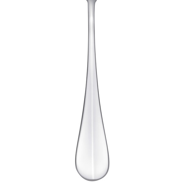 A close-up of a Chef & Sommelier stainless steel dessert fork with a white background.