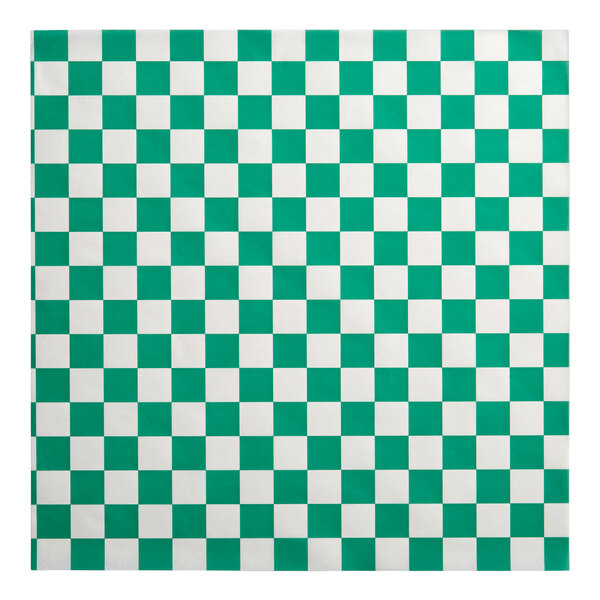 A sheet of green and white checkered deli sandwich wrap paper.