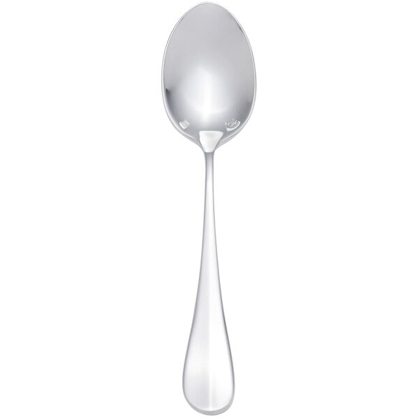 A silver spoon with a white background.
