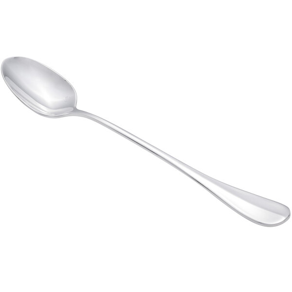 A silver Chef & Sommelier iced tea spoon with a white handle.