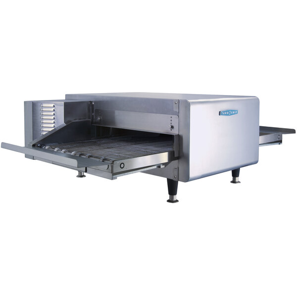 A TurboChef conveyor oven with a sliding door.