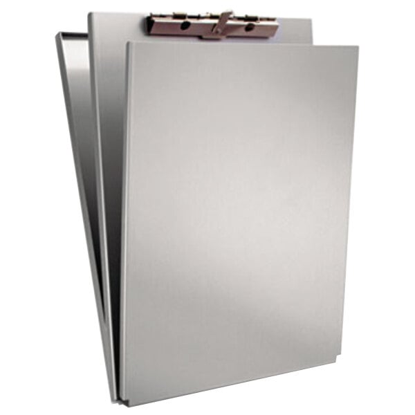 A Saunders silver aluminum clipboard with a metal clip.