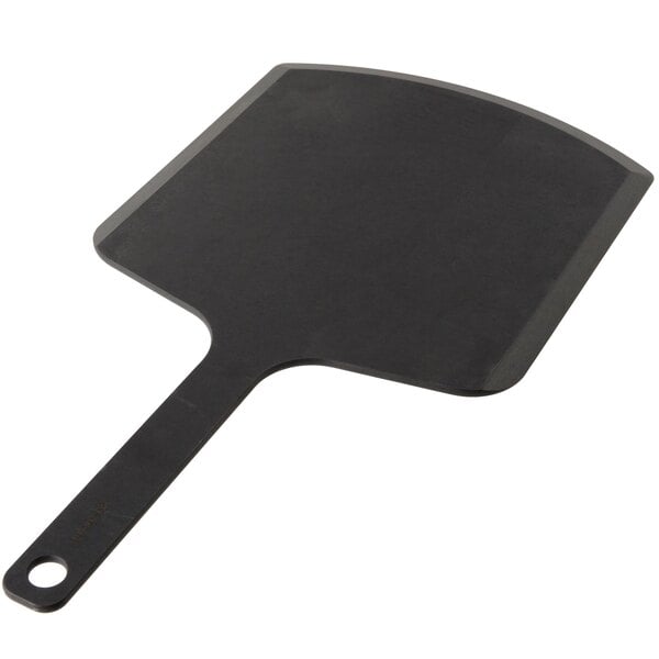 An Epicurean black wood fiber pizza peel with a black handle.