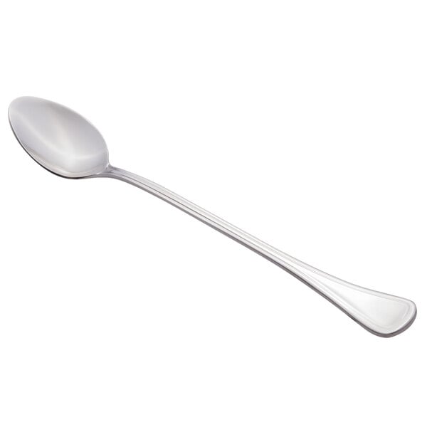 A Libbey stainless steel iced tea spoon with a silver handle on a white background.
