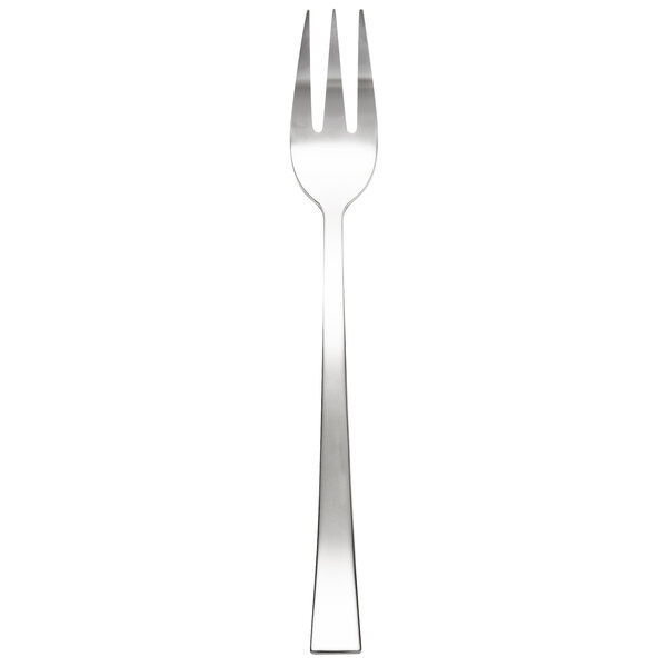 A silver Arcoroc stainless steel oyster fork.