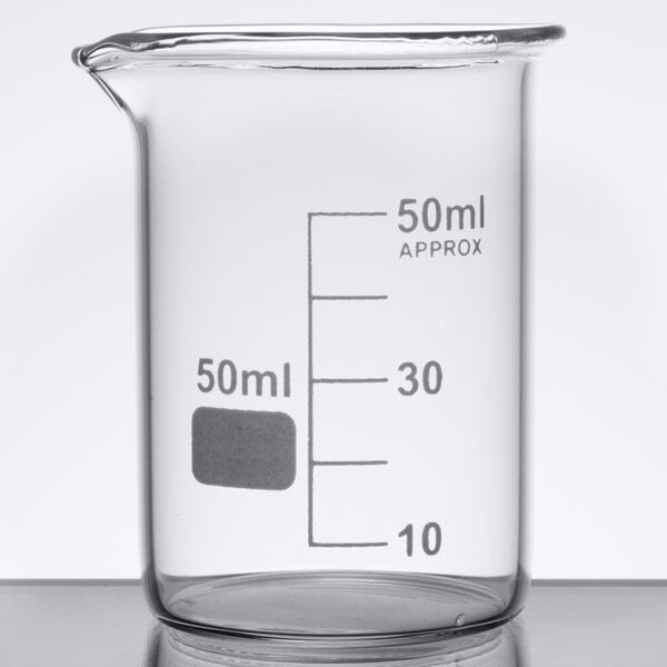 An American Metalcraft beaker glass with a 50 mL capacity.