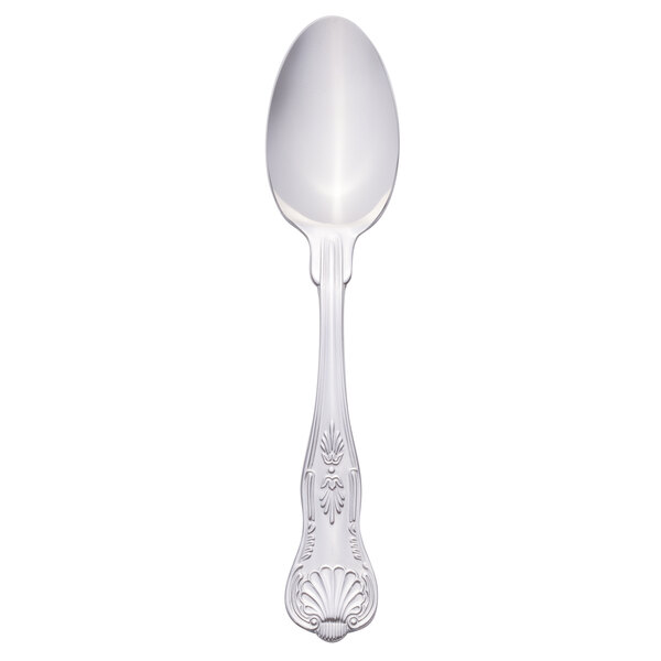 A Libbey stainless steel teaspoon with a design on the handle.