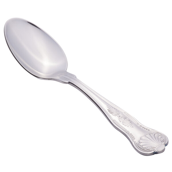 A Libbey stainless steel teaspoon with a design on the handle.