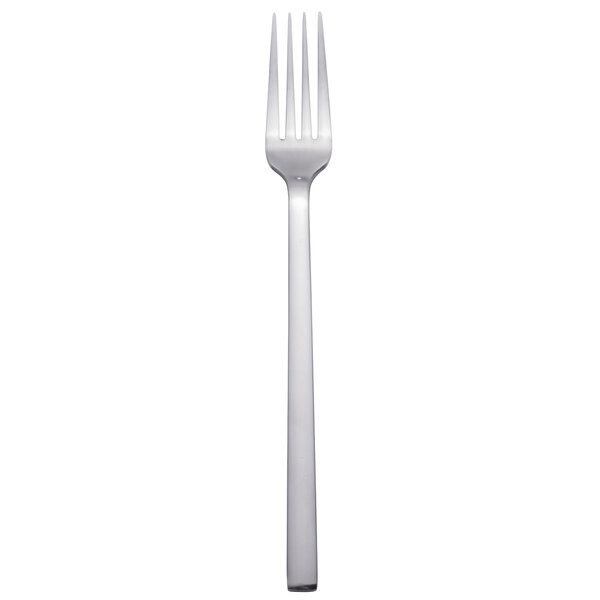 A Libbey Elexa dinner fork with a stainless steel handle.