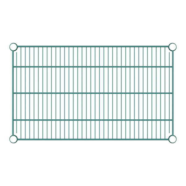 A close-up of a green Regency wire rack.