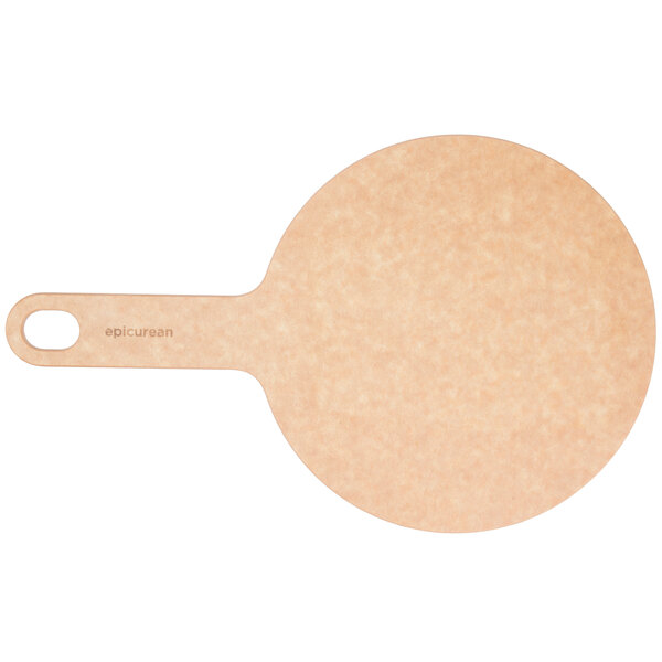An Epicurean Richlite wood pizza board with a handle.