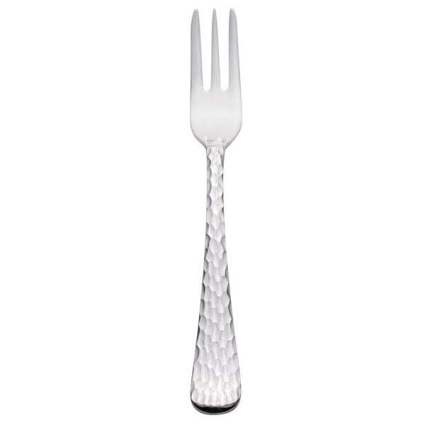 A Libbey stainless steel cocktail fork with a textured silver handle.