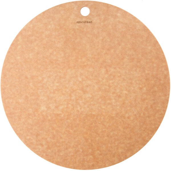 A round brown circular surface with a hole in the center.