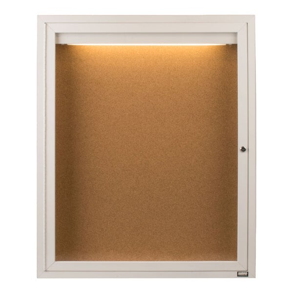 Aarco DCC2418RIW 24" x 18" Enclosed Hinged Locking 1 Door Powder Coated White Finish Indoor Bulletin Board Cabinet