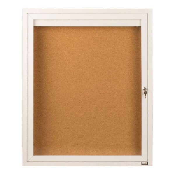 Aarco DCC2418RIW 24" x 18" Enclosed Hinged Locking 1 Door Powder Coated White Finish Indoor Bulletin Board Cabinet