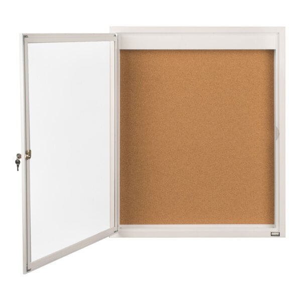 Aarco DCC2418RIW 24" x 18" Enclosed Hinged Locking 1 Door Powder Coated White Finish Indoor Bulletin Board Cabinet
