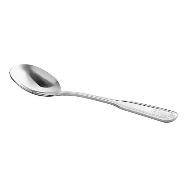 An Acopa stainless steel bouillon spoon with a silver handle.