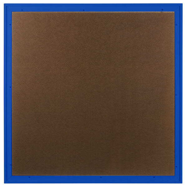 A brown square bulletin board with a blue frame.