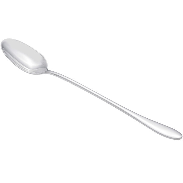 A close-up of a Chef & Sommelier stainless steel iced tea spoon with a silver handle.