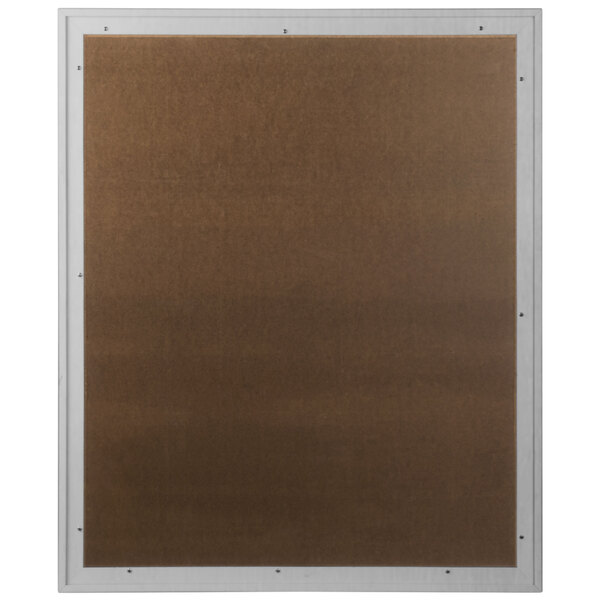 A brown board with a white frame and a white background inside.