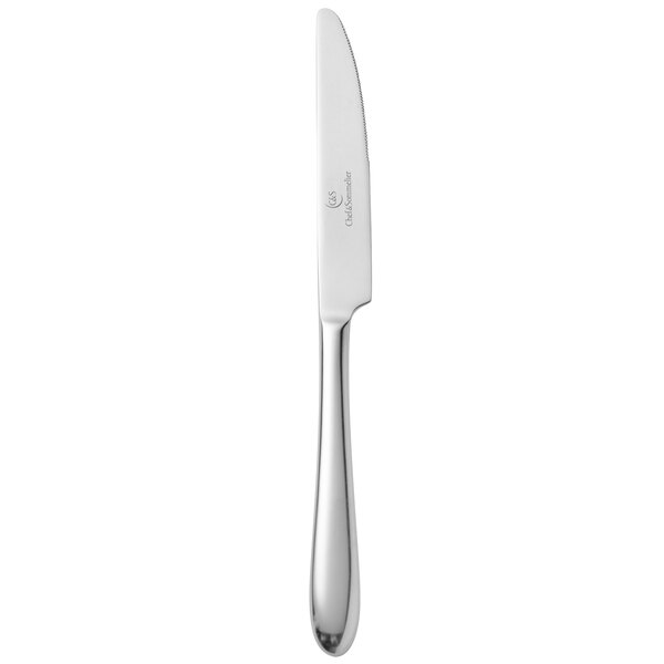 A silver Chef & Sommelier stainless steel dessert knife with a white handle.