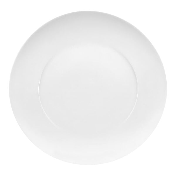 A Schonwald white porcelain plate with a round edge and a white rim.