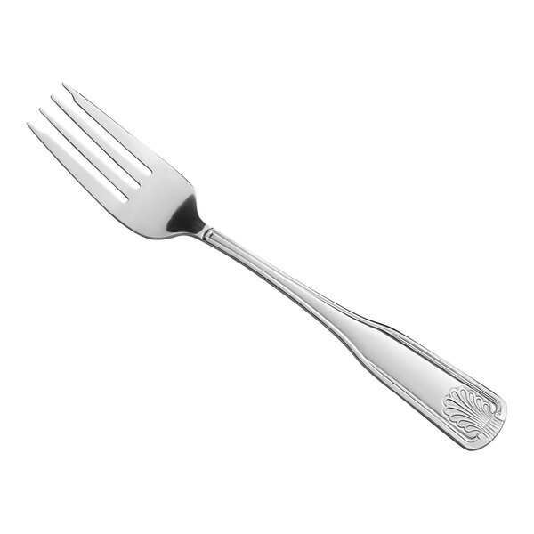 An Acopa stainless steel salad fork with a design on the handle.
