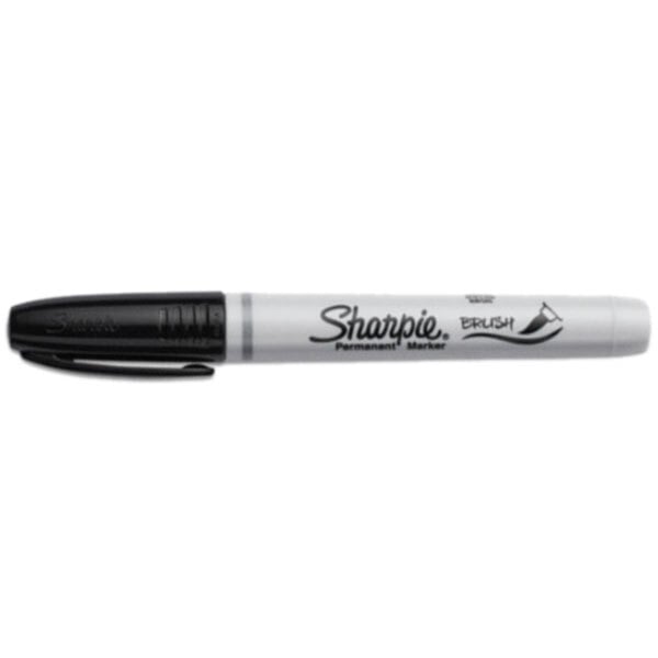 A close-up of a black Sharpie Brush Tip marker.