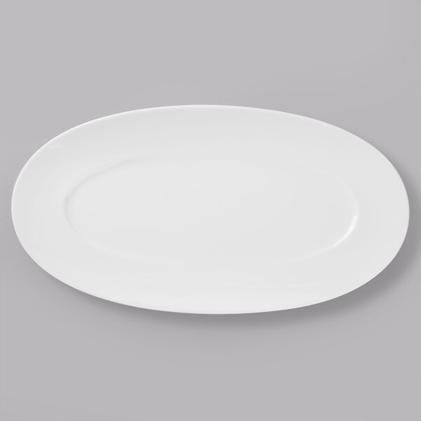 A Schonwald Grace white porcelain oval platter on a white background.