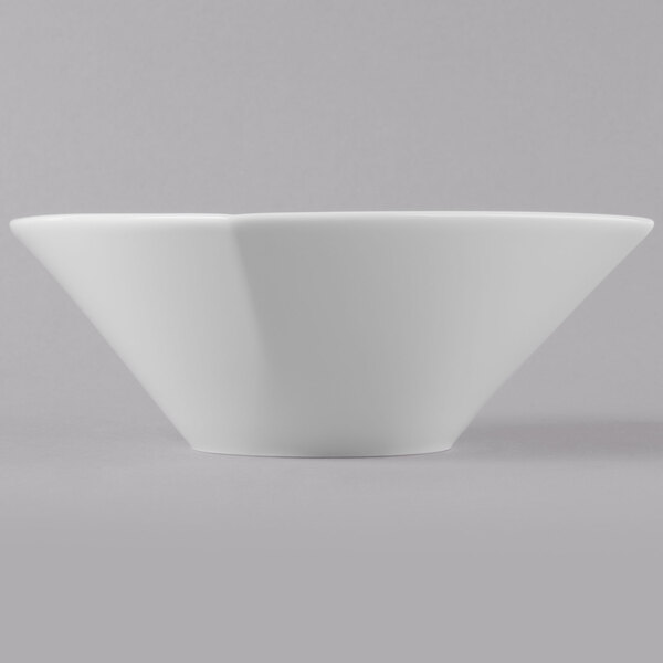 A close up of a white Schonwald square bowl with a small rim.