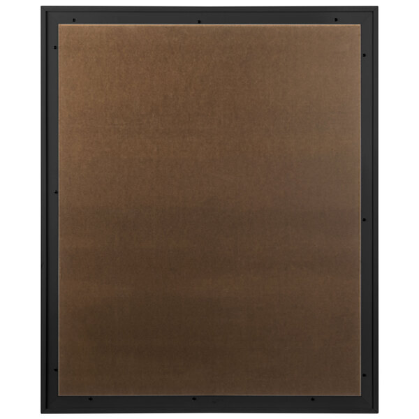 A brown rectangular Aarco bulletin board with a black frame.