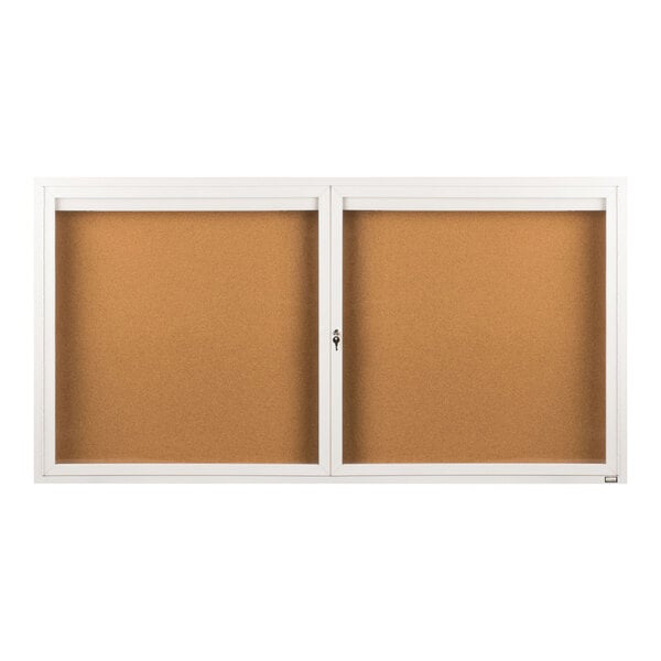 Aarco DCC3672RIW 36" x 72" Enclosed Hinged Locking 2 Door Powder Coated White Finish Indoor Lighted Bulletin Board Cabinet