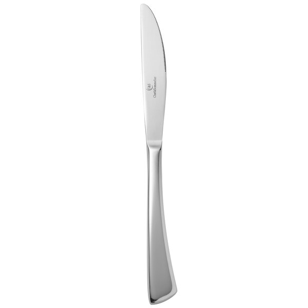 A Chef & Sommelier stainless steel dinner knife with a solid silver handle.