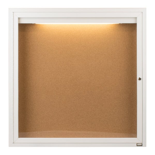 Aarco DCC3636RIW 36" x 36" Enclosed Hinged Locking 1 Door Powder Coated White Finish Indoor Lighted Bulletin Board Cabinet
